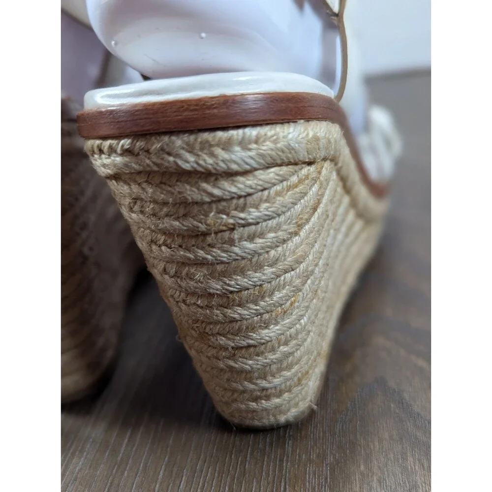 Antonio Melani Strappy Braided Raffia Wedges Sandals Women's 6 White Leather